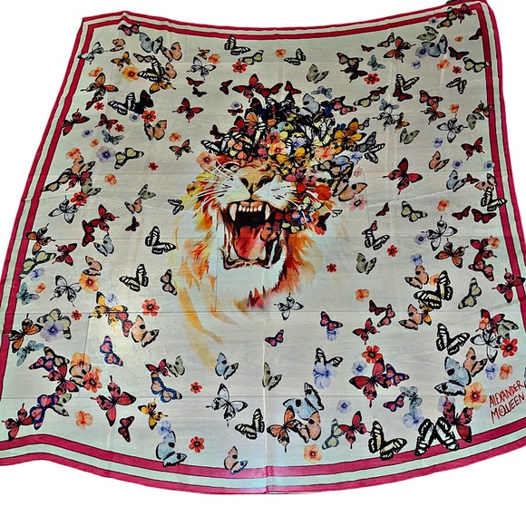 Authentic Alexander McQueen Archive Silk Oversized Butterflies & Tiger Scarf - Picture 1 of 11